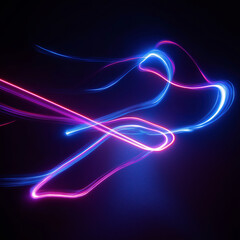 Abstract Light Trails in Neon Blue and Pink Tones on Black Background