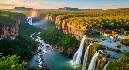 Chapada dos Veadeiros waterfalls and canyons with lush vegetation