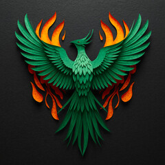 green phoenix on jet black background