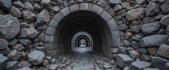 An ancient tunnel carved from lava rock evokes the dramatic history of Pompeii s volcanic landscape.