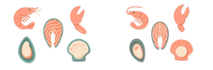 Delicious fresh seafood collection with shrimp, salmon, crab, mussel, and scallop