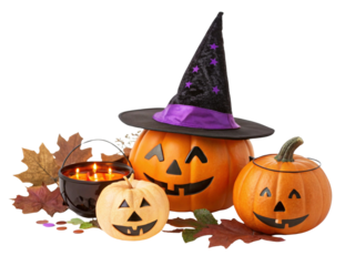 Halloween Pumpkin in Witch Hat Cartoon Vector Illustration. Cartoon Smiling Pumpkin with Witch Hat Halloween Vector Clip Art
