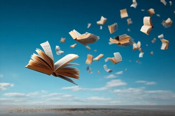 Open Books and Pages in Motion, Representing the Concept of Literature and Knowledge Explosion