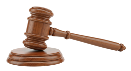 Isolated wooden gavel and sound block, symbolic of law, court, and justice system