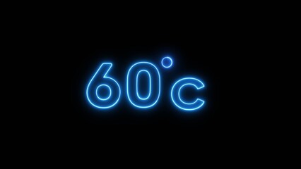 60° Celsius  illustration. Neon Thermometer number.