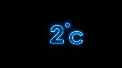 2° Celsius  illustration. Neon Thermometer number.