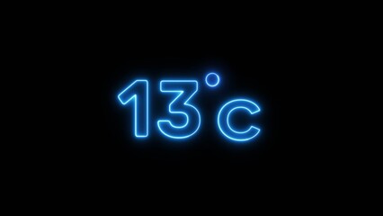 13&deg; Celsius  illustration. Neon Thermometer number.
