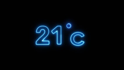21° Celsius  illustration. Neon Thermometer number.
