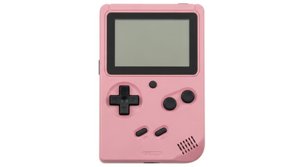 Isolated retro pink handheld gaming console against clean backdrop, 90s vintage style © Cedric