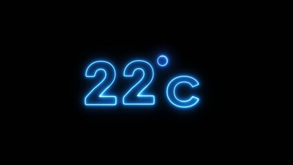 22&deg; Celsius  illustration. Neon Thermometer number.
