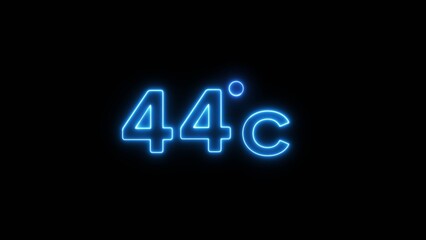 44° Celsius  illustration. Neon Thermometer number.