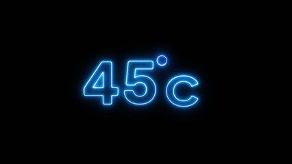 45&deg; Celsius  illustration. Neon Thermometer number.