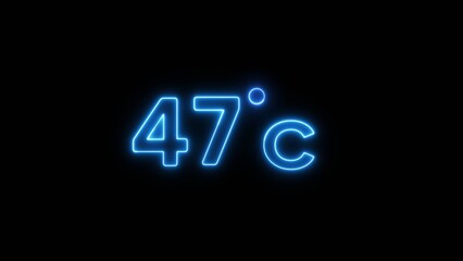 47° Celsius  illustration. Neon Thermometer number.