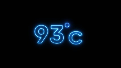 93° Celsius  illustration. Neon Thermometer number.