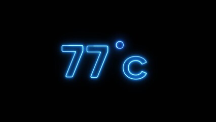 77° Celsius  illustration. Neon Thermometer number.