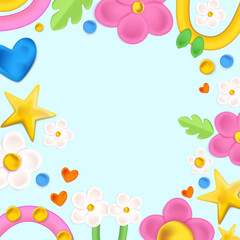 3D Render of a Realistic Clay-style Frame with Shapes