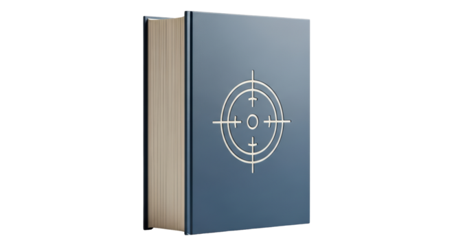 Isolated blue book with a target symbol, educational, training, and learning themes
