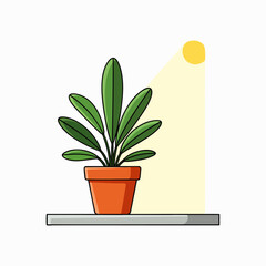 A vibrant green potted houseplant thrives on a minimalist shelf, bathed in a gentle sunbeam, symbolizing natural growth and peaceful home decor.