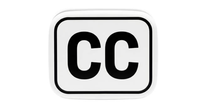 Isolated Closed Captioning Symbol, Black and White Icon for Audio Visual Media Content