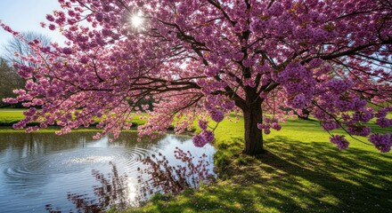 Spring blossoms over a pond