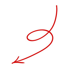 Hand drawn red looped arrow. 