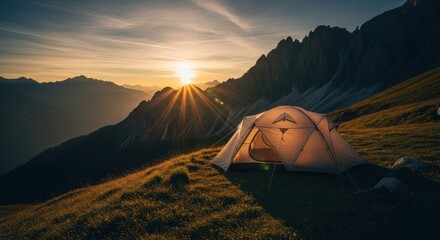 Sunrise over mountain campsite