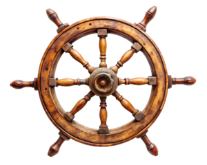 Antique rusty ship steering wheel detailed close up isolated isolated on white background ,PNG.AI Generated.