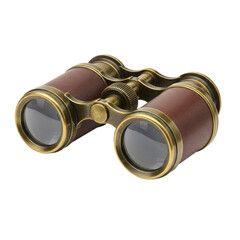 Vintage Brass and Brown Leather Binoculars on a Gradient Background, Detailed Product Shot with Transparent Background, Ideal for Branding and