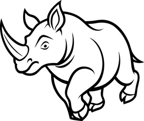 Rhino Charging Forward Stylized Action Pose Line Art Vector Illustration, Running Rhino Minimal Line Art Vector, Rhino in Motion Outline Illustration, Stylized Rhino Action Pose Vector