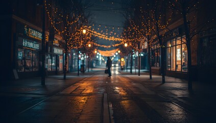 Obraz premium Cinematic Urban Winter Night with Snow and Bokeh