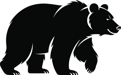 Strong walking bear silhouette vector illustration, wild forest animal in black graphic style, peaceful but powerful wildlife creature in motion