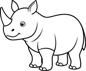 Cute Baby Rhino Standing Minimalist Line Art Vector, Adorable Wildlife Illustration