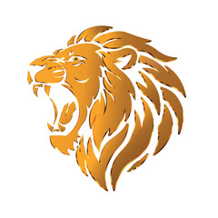 Golden 3D Lion Head Logo on Transparent Background – Vector Style Illustration for Branding or...