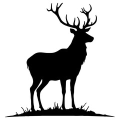 Vector silhouette icon of a stag standing on grass with antlers