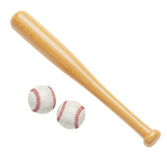 Wooden Baseball Bat and Two Balls on a Peach Background: A Sports Equipment Illustration with Transparent Background, Ideal for Web Design, Print