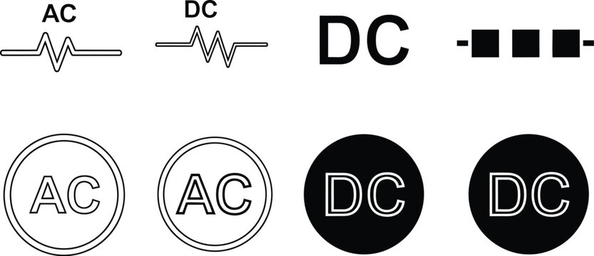 Clear symbols representing alternating current and direct current electricity concepts