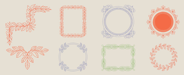 Vintage Nouveau Line Style Divider and Border with Circle Element. Elegant Decorative Design for Wedding Invitations, Classic Stationery, Formal Cards, and Ornamental Event Layouts