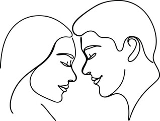 Couple Faces Single Line Drawing Vector, Romantic Couple One Line Art Vector