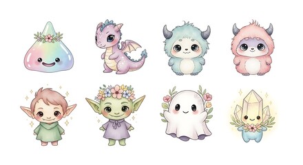 Adorable Pastel Watercolor Creatures Cute Fantasy Characters and Magical Beings