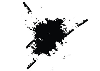 Abstract Black Paint Splatter on White Background. Grunge Ink Stain Texture with Brush Strokes. illustration vector design.