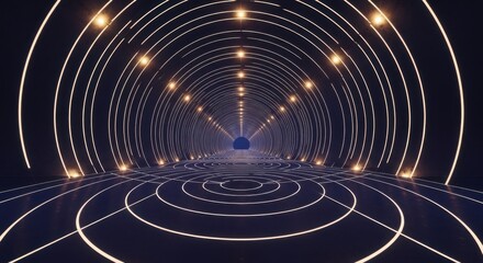 Obraz premium Futuristic neon tunnel with glowing circles and abstract geometric patterns