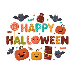 Obraz premium Adorable Halloween celebration with cute bats, pumpkins, and sweet treats for festive holiday fun