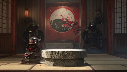 Tranquil scene Samurai armor guards Japanese art