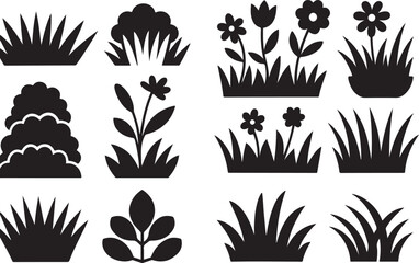 Silhouette Garden Elements: An elegant assortment of meticulously crafted plant silhouettes, perfect for design projects.