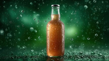 Refreshing kombucha bottle on lush green background beverage photography natural setting close-up view for healthy living