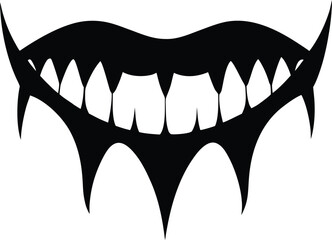 Vampire Teeth Fake Fangs Silhouette Vector Illustration. Black Silhouette of Scary Vampire Teeth for Halloween