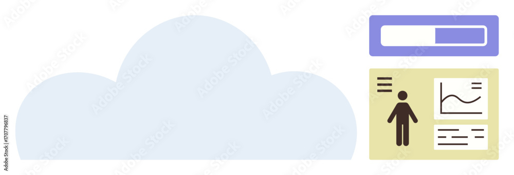 Wall mural light blue cloud, analytics dashboard featuring user icon, graph, and text blocks. ideal for technol