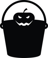 Trick or Treat Bucket Silhouette Vector Illustration, Halloween Candy Bucket or Pail Silhouette Vector.