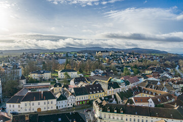 View over the city of Melk in Austria on a sunny winter day