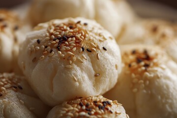 Close-up macro shot of songpyeon texture sesame,  Korean traditional food